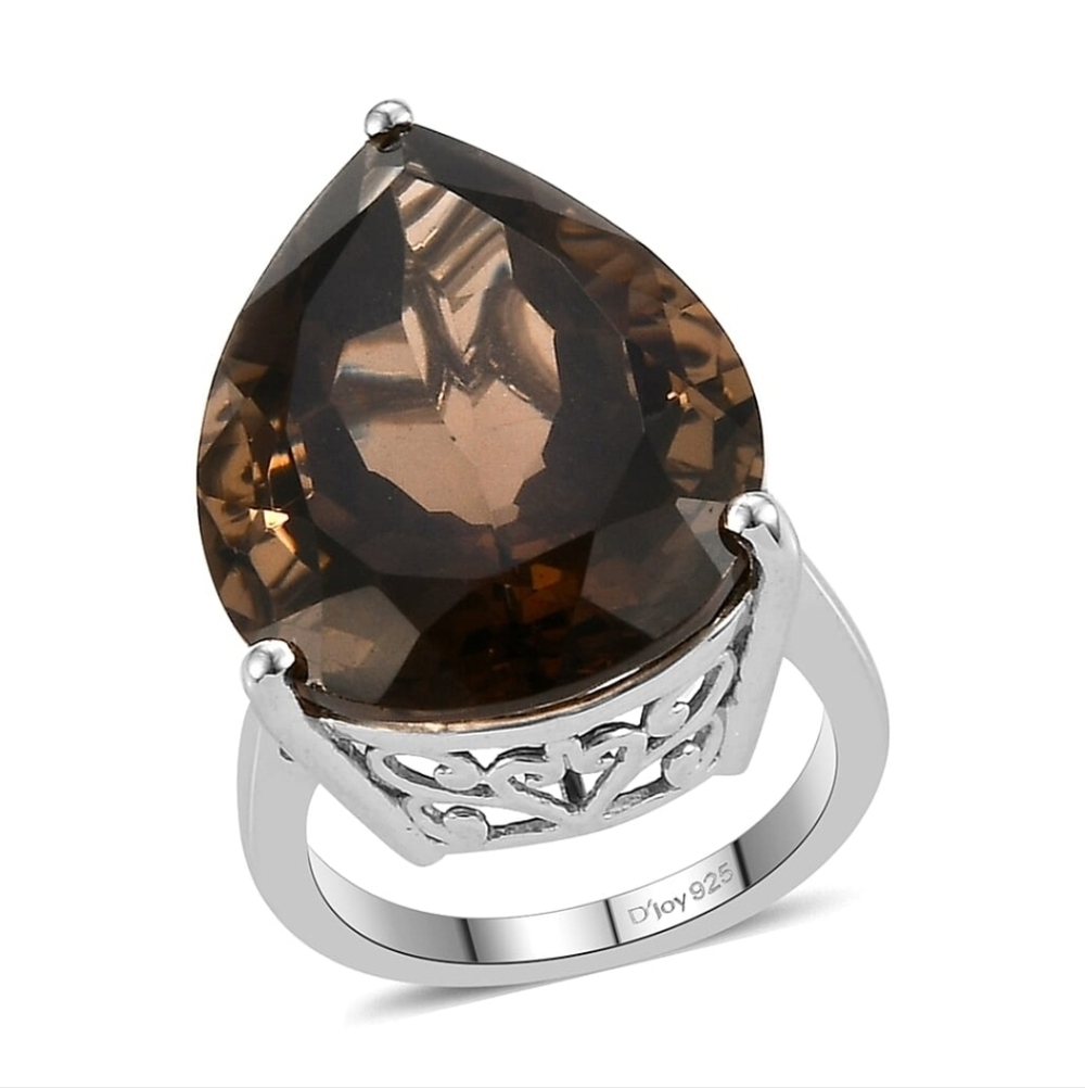 Natural 28 CT Brazilian Smoky Quartz Ring Sterling Silver & Platinum Sz 7! - Picture 3 of 10